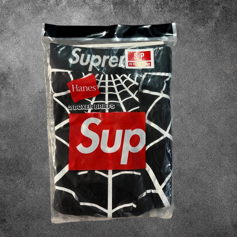 Supreme Hanes Spider-Man Boxer Briefs 2-Pack Black Web Mens Small NWT SS26A66
